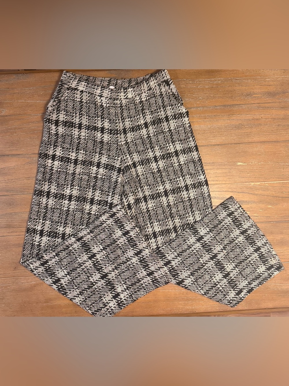 Mango Black & White Wide Leg Plaid Pants